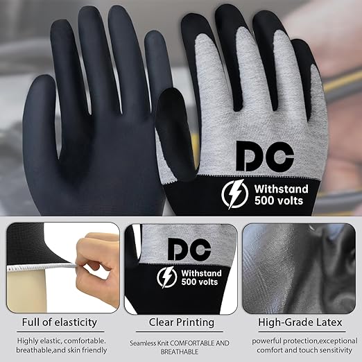 5 Pairs Insulated Electrician Gloves 500V Touch-Screen Voltage/Flame Retardant Work Gloves, Electrical Rubber Non-slip Texture Design for Electricians Prevent Shock
