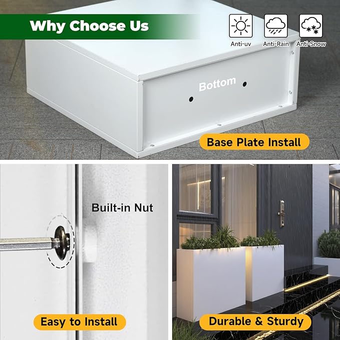 GZLVSOW White Metal Planter Box 30" x 12" x 24" for Outdoor Plants Galvanized Steel Outdoor Planter Spliced Rectangular Flower Box with Partitions for Outside,Indoor,Garden (White, 30 * 12 * 24)