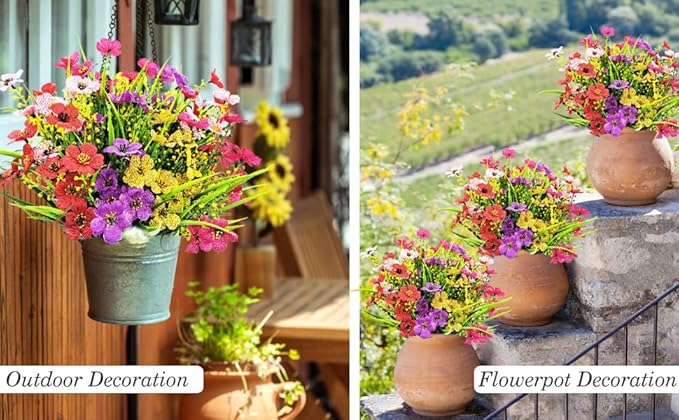 Carfoeny10 Bundles Artificial Flowers for Outdoors, UV Resistant Fake Wildflowers Bulk, Vibrant Faux Plants for Window Box, Hanging Baskets, Porch, Garden and Cemetery Grave Decorations (Mixed Colors)