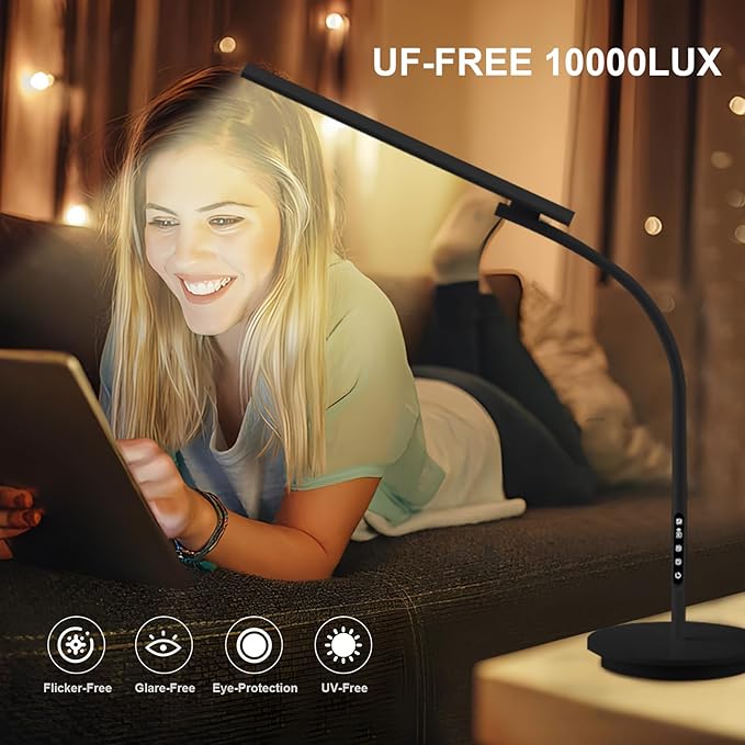 Sozapooty Happy Lamp,10000 Lux Sun Light, Floor Daylight Lamp with Remote & Touch Control & Adjustable Gooseneck for Reading/Office/Home (Black)