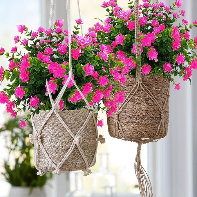 Grunyia 10 Bundles Artificial Fake Flowers, Faux Outdoor Plastic Plants UV Resistant Shrubs Outside Indoor Decorations (Pink-Eucalyptus)