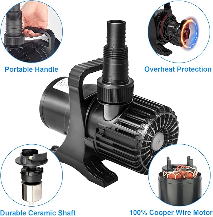 OYO WATER Outdoor 3000gph-155W 32.8FT Pond Water-fall & Kio Fish Fountain-s &Garden Pump Submersible IPX8: Long 32.8FT Cord Smart-er & Quieter Duck & Yard Ponds Pumps, 1 Barrier Pump Bag