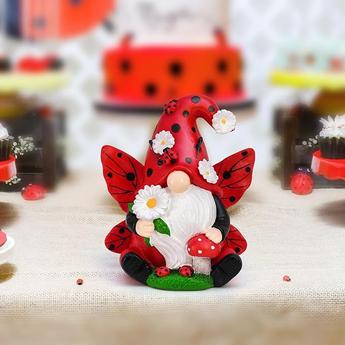 Ladybug Gnomes Spring Decorations - Resin Ladybug Figurines Spring Summer Garden Gnomes Decorations - Gnomes Gifts for Women