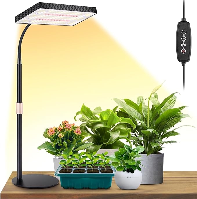 LBW Desk Grow Light, Full Spectrum Plant Light for Indoor Plants, Grow Lamps with 4/8/12H Timer, 10"-26" Height Adjustable, 6 Brightness Levels