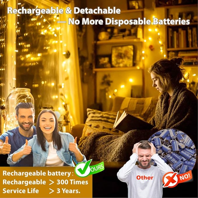 HXWEIYE 6 Pack Rechargeable Fairy Lights Battery Operated with Remote & DIY Timer, 7ft 20LED Mini Twinkle String Light for Mason Jar DIY Wedding Table Centerpieces Party Bedroom Christmas (Warm White)