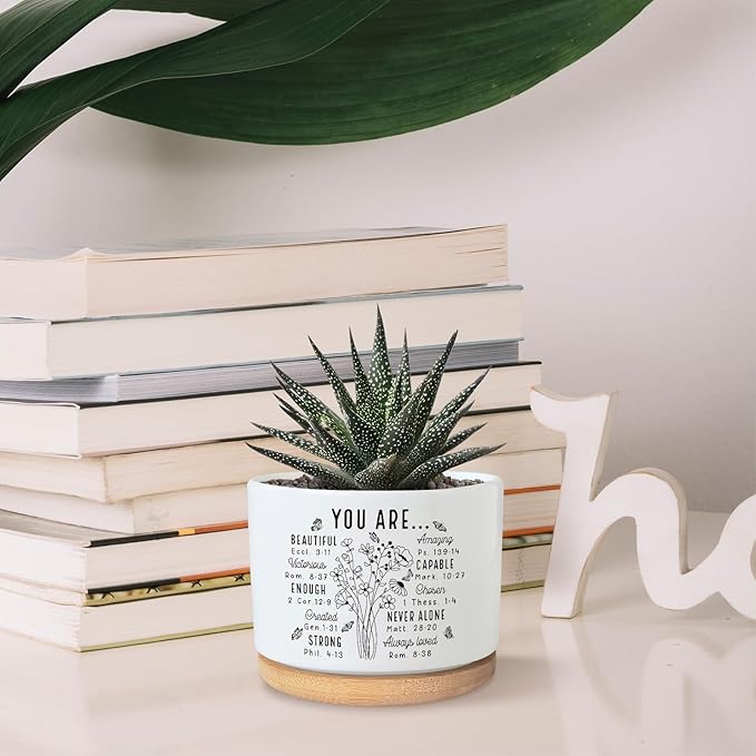 You are Beautiful Succulent Plant Pot, Cute 3.5 Inch Ceramic Pot, Inspirational Christian Desk Windowsill Pots for Small Plants, Cactus Gifts Plant, Religious Planter(No Plants)