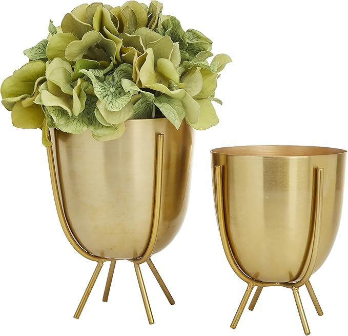 CosmoLiving by Cosmopolitan Metal Indoor Outdoor Planter Small Small Planter Pot with Removable Stand, Set of 2 Planters 6"H and 7"H (Accurate Dimension: 4.3" x 5.75" and 4.9" x 6.95"), Gold