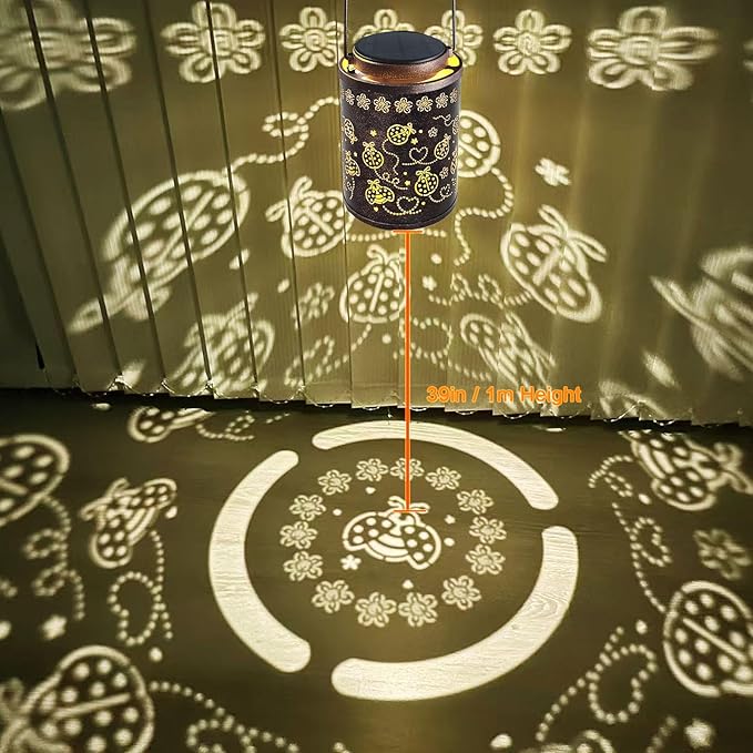 Upgraded Ladybug Solar Lanterns Outdoor Waterproof Hanging Metal Lanterns for Garden, Yard, Patio & Porch, Lucky Ladybug Birthday & Romantic Gifts for Women, Mom, Grandma