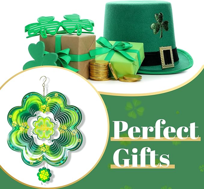Spring Shamrock Metal Wind Spinners St Patricks Day Hanging Gifts for Women Mom Grandma,12inch Wind Spinner for Home Party Ornament Outdoor & Indoor Garden Decorations