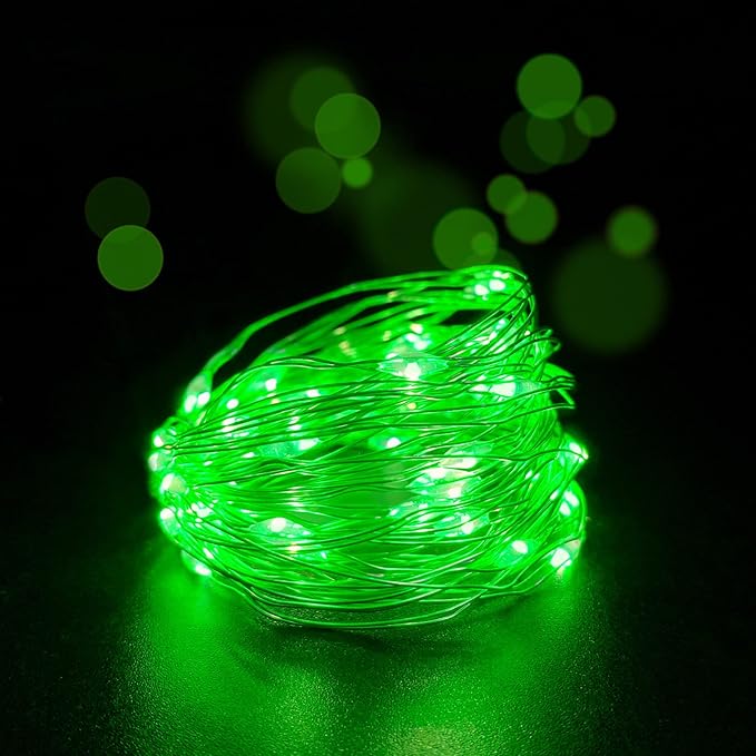 with Timer Function Battery Operated Dewdrop Led Lights,Mini Fairy Lights for Home Parties Christmas/Halloween Holiday Decoration,6 Hours on/18 Hours Off,30 LEDs,10 Feet (Green, 1)