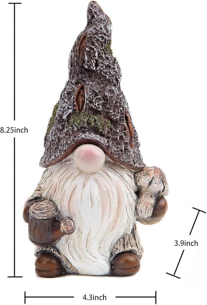Leekung Garden Gnomes Statue Decor,Outdoor Gnomes Garden Decorations,Indoor gnome Figurine Woodstone Color for Home Decoration