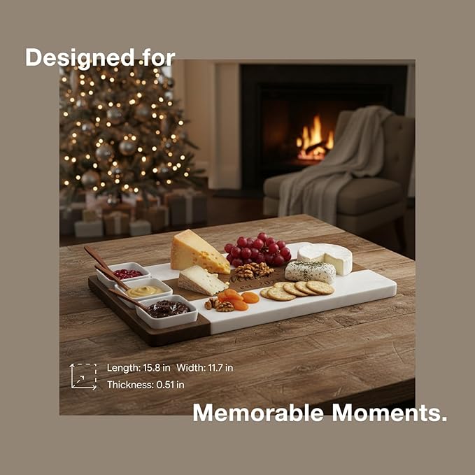 Personalized Charcuterie Board Set, Custom Engraved Marble Acacia Wood Cheese Board with Knife Set, Serving Board for Entertaining, Wedding, Housewarming & Anniversary Gifts