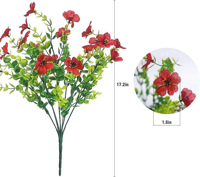 HIFORESTAR Red Artificial Outdoor Flowers 12 Bundles Silk Fake Daisy Plants Outside Realistic Garden Decor for Patio, Yard, and Landscaping (Red Daisy)