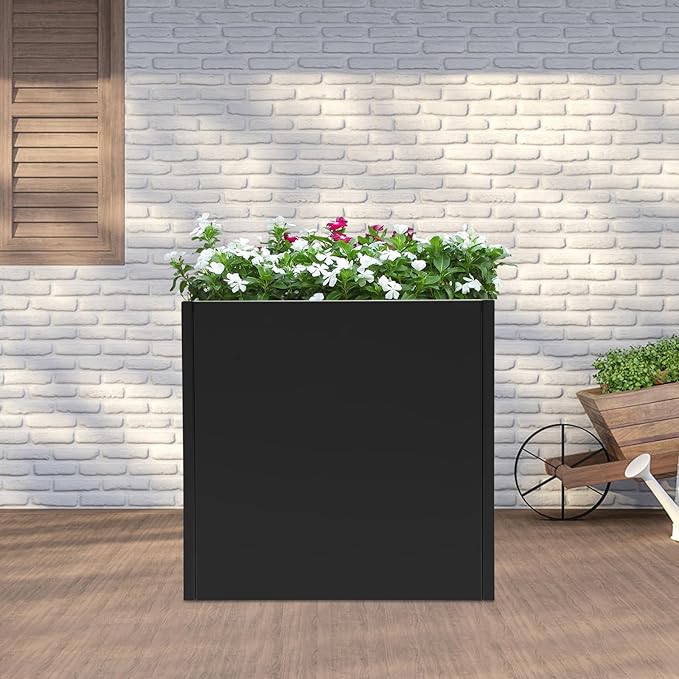 Steel Planter Box Metal Square Indoor Outdoor Planter Box for Outdoor Plants Large Planters Cube Heavy Duty Flower Pot Commercial Residential for Home Garden Deck Porch Patio (Black, 26 x 26 x 26 in)