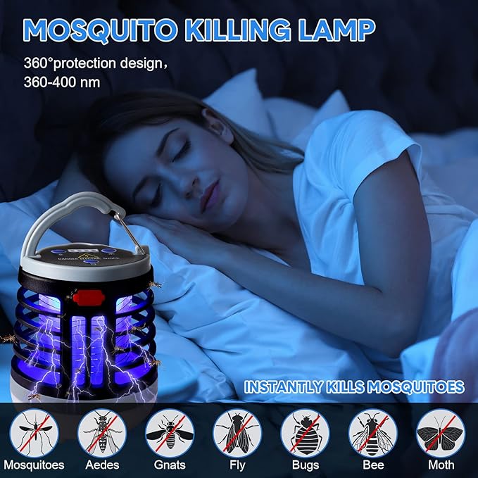 2 Pack 3 in 1 Bug Zapper USB Rechargeable Mosquito Killer Portable Waterproof Mosquito Repellent Outdoor Indoor LED Lantern Bug Zapper Camp Light SOS Emergency Light for Home, Backyard (2, Black)