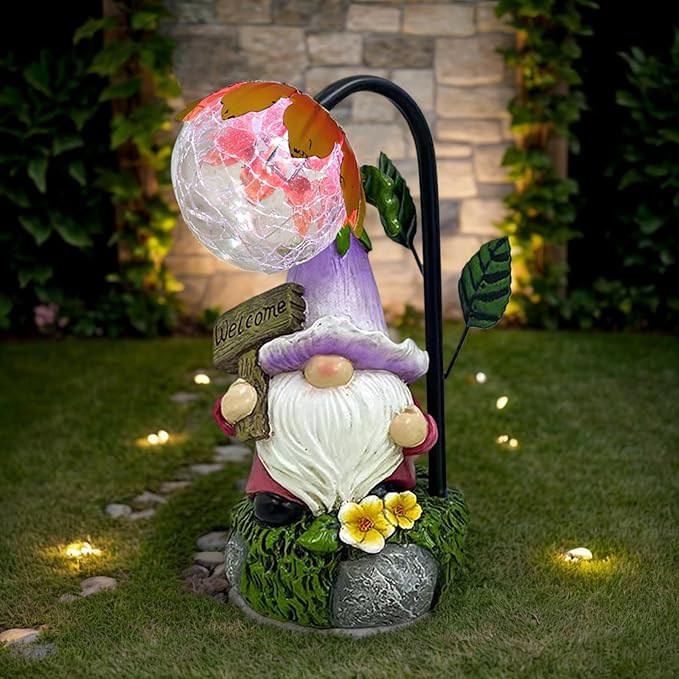 Maikall Rish Garden Gnomes Outdoor Statue with Solar Lights Welcome Gnome Home Garden Decor Mom Gifts for Yard Patio Home Garden