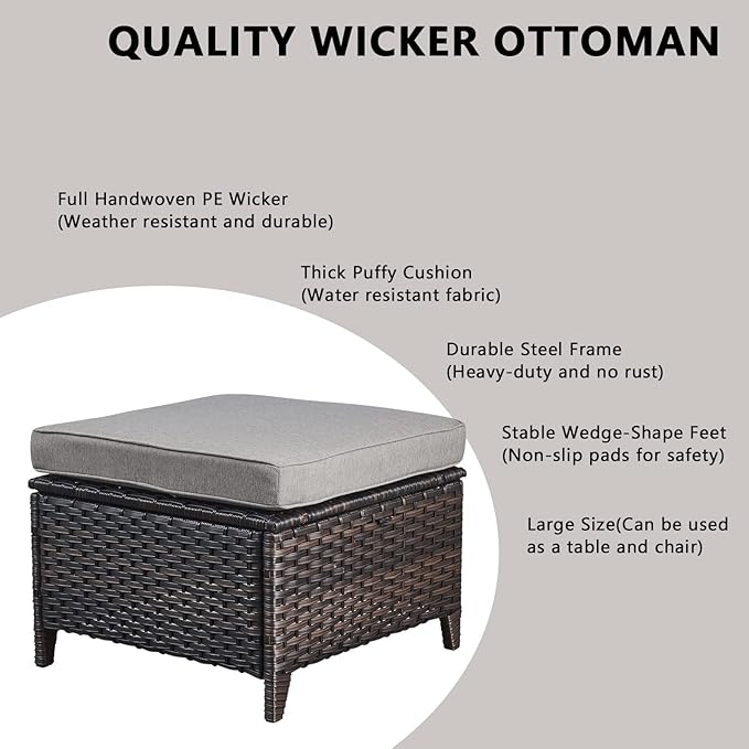 Rilyson Wicker Patio Furniture Set - 7 Piece Rattan Outdoor Sectional Conversation Sets with 2 Rocking Swivel Chairs,2 Ottomans,2 Sofa and 1 Coffee Table for Porch Deck Garden(Brown/Grey)