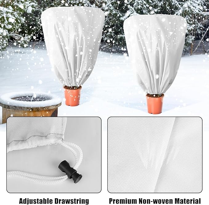 EYNDYN 8 Pcs Plant Covers Frost Protection Bag 39.3" x 39.3" Winter Reusable Plants Jacket with Drawstring Shrub Protection Wraps Bags Frost Blanket for Winter Outdoor Garden Plants