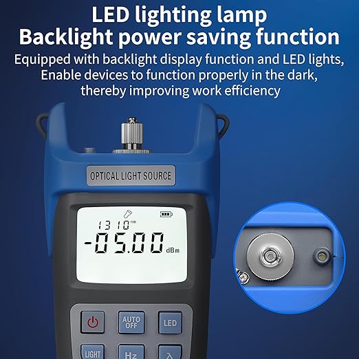 Rechargeable Fiber Optic Light Source A-C1315 Fiber Optic Cable Tester Single-Mode Dual wavelength 1310/1550nm Fiber Optic Power Meter Suitable for SC/FC/ST/LC Interface Equipped with 1 FC-LC Adapter