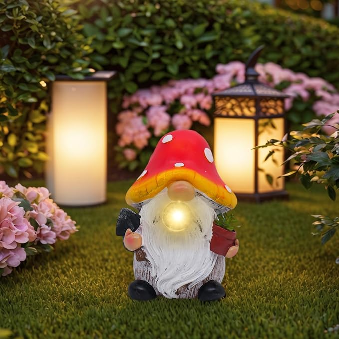 Lnzhauscia Garden Gnome Statues Decor with Solar Lights, Outdoor Decorations for Yard Porch Lawn Balcony Patio, Housewarming Gifts