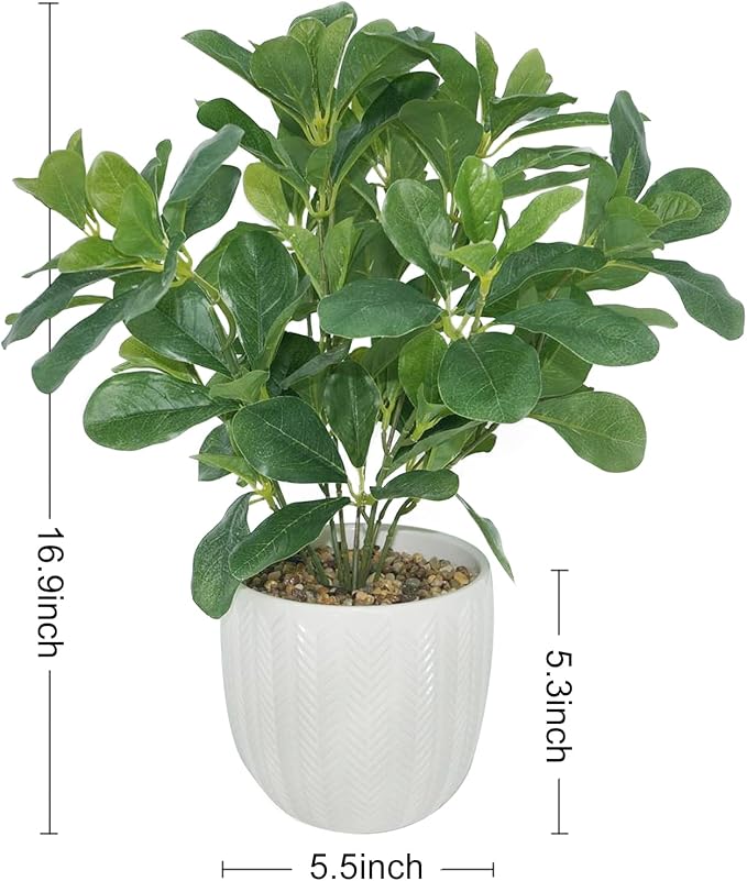 Hisow Artificial Potted Plant Leaves, 16.9" Artificial Shrubs Plants Arrangements Fake Eucalyptus Leaves with Vase Faux Greenery Leaves for Home Garden Table Centrepieces Garden Décor