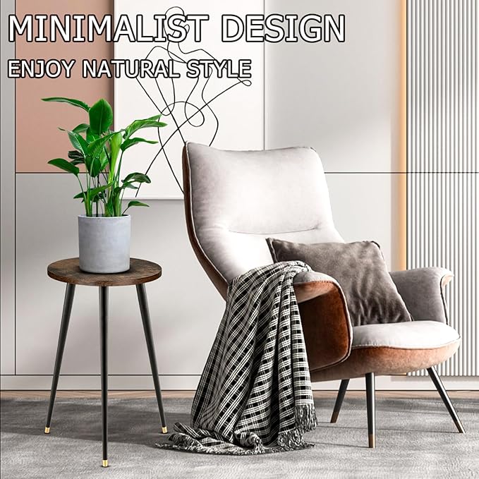KINNARY Tall Plant Stand Indoor, Mid Century Wood Plant Stand Plant Table for Flower Pots, Heavy Duty Metal Plant Holder, Modern Home Decor Small Round Side End Table (11.8"x20")