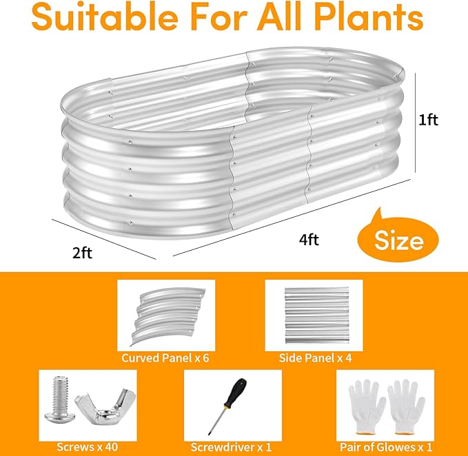 Galvanized Raised Garden Bed Kit - Durable & Aesthetic Raised Garden Bed for Outdoor Gardening, Perfect for Vegetables, Fruits, Flowers, Easy Assembly, 4x2x1 FT (1-Pack)