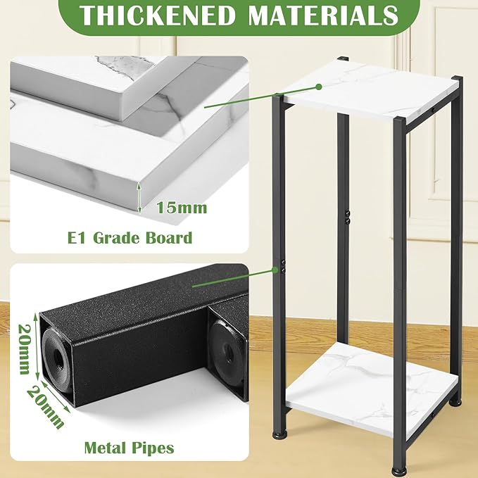 Dipion Tall Plant Stand Indoor,31 Inch Plant Stands,2 Tier Metal Plant Stand with Heavy Duty Wood,Marble White and Black