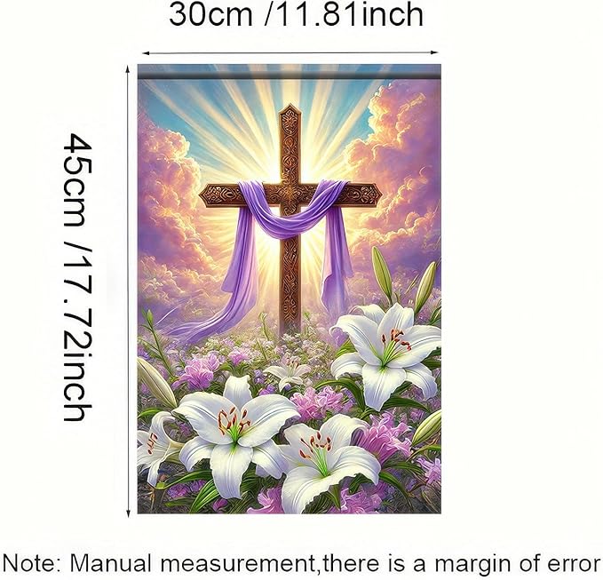 Happy Easter Garden Flag 12x18 Inch Double Sided Outside Easter He Is Risen Yard Flag Seasonal Easter Cross Yard Outdoor Decoration Religion Easter Spring Outdoor Outside Decoration