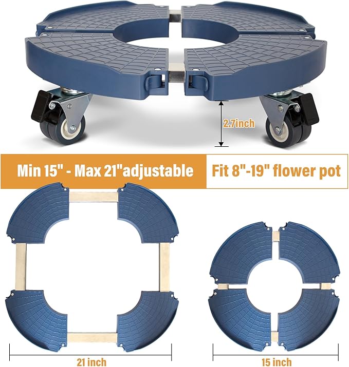 DOFIMATE 2 Pack Rolling Plant Stand with Wheels,15-21’’Adjustable Heavy Duty Plant Caddy with Wheels for Indoor Outdoor Planter Dolly Lockable