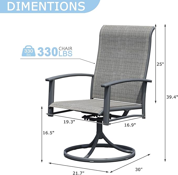 Outdoor Swivel Dining Chair Set of 4, All Weather Patio Dining Chair with Textilene High Back and Metal Frame for Backyard, Lawn Garde and Deck, Grey