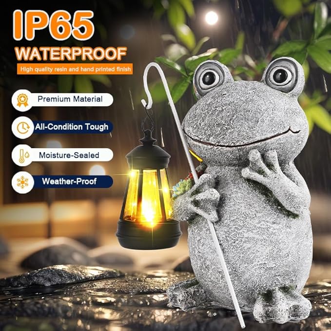 YHSOLAR Frog Solar Garden Statues, Resin Frog Figurine Decorations, Outdoor Frog Decor Art for Lawn,Yard, Unique Housewarming Gift for Garden Home