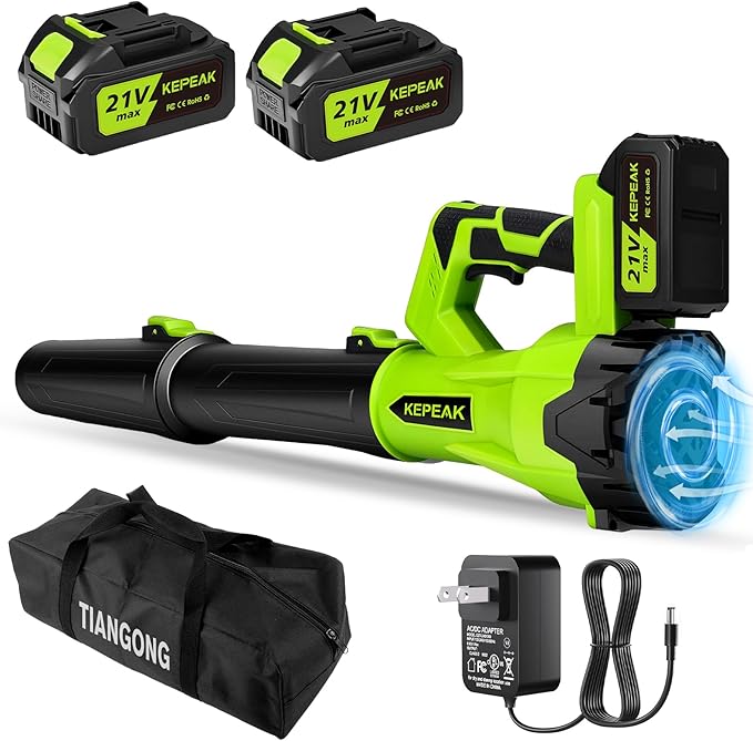 KEPEAK Leaf Blower Cordless, 650CFM & 6 Speed Levels, Electric Cordless Leaf Blower with 2 x 21V 4.0Ah Battery Powered, Blowers for Lawn Care, Yard, Blowing Leaves, Dust, Snow
