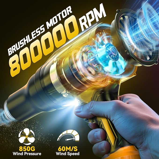 800,000 RPM Leaf Blower Compatible with Dewalt 20V: Ecarke Cordless Dust Blower, Electric Turbo Jet Blower Handheld Battery Powered with Brushless Motor for Patio Garden Lawn (No Battery)