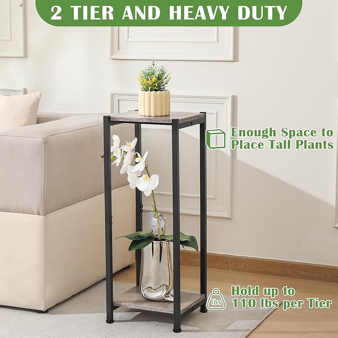 Dipion Tall Plant Stand Indoor,31 Inch Plant Stands,2 Tier Metal Plant Stand with Heavy Duty Wood,Greige and Black