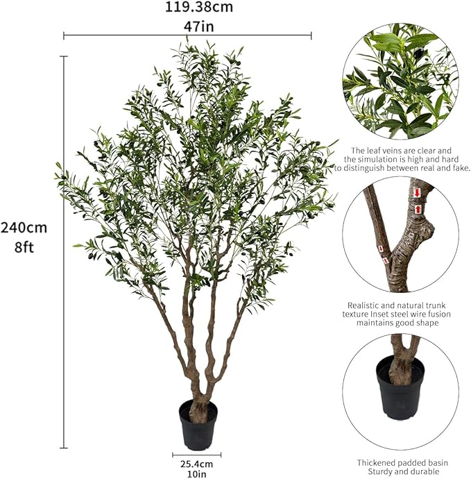 AfanD Artificial Olive Tree Tall,Faux Olive Tree Indoor Artificial Tree for Modern Home Office Living Room Floor Decor Indoor (1, 8ft 1in)