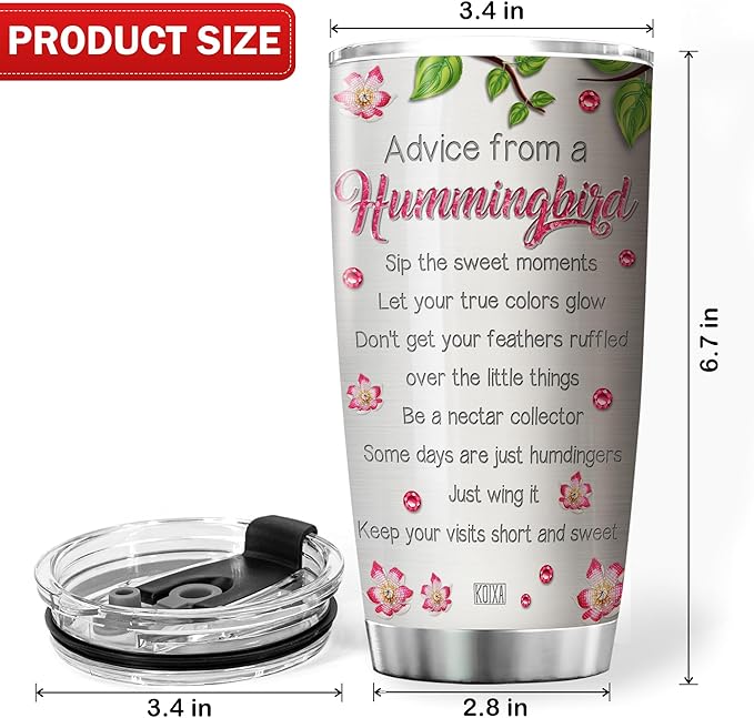 KOIXA Hummingbird Coffee Tumbler Birthday Gifts For Women Teens Friends Adults Animal Lovers Travel Mug With Lid Insulated Cup Cold Steel Tumblers Inspirational Quotes Jewelry Styles