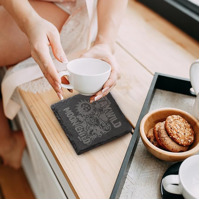 Slate Coasters Set of24,4-Inch Black Square Stone Drink Coasters with Scratch-Resistant Backing,Durable Tabletop Protection for Home Office Kitchen,Ideal Housewarming Wedding Gifts