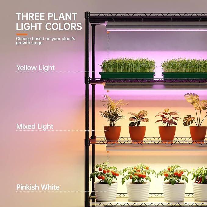 Bstrip Plant Shelf with Grow Lights, 4-Tier Grow Light Shelf with 30W T5 Full Spectrum Grow Lights, Plant Stand with Grow Light for Indoor Plants, Seed Starting, Seedlings(35.4" L x 13.8" W x 59" H)