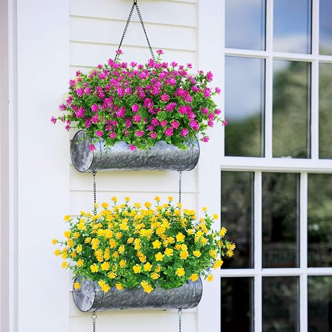 ArtBloom 24 Bundles Outdoor Artificial Flowers UV Resistant Fake Boxwood Plants, Faux Greenery for Indoor Outside Hanging Plants Garden Porch Window Box Home Wedding Farmhouse Décor (Magenta)