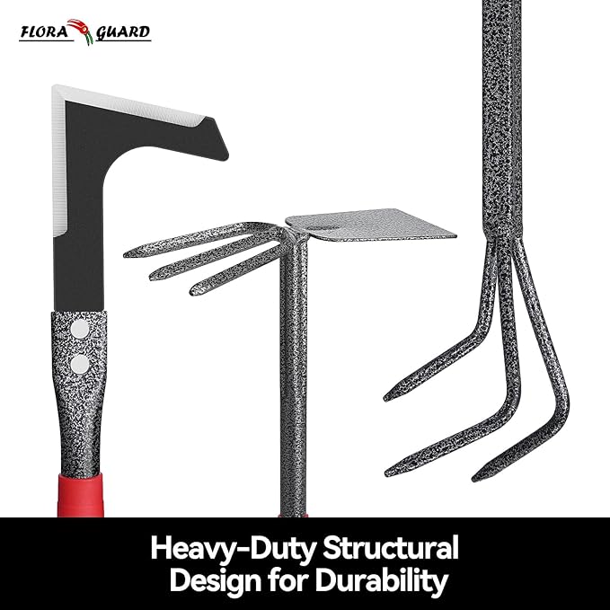 FLORA GUARD Garden Tool Set, 6-Piece Heavy Duty Gardening Hand Tools with Soft Rubber Handle, Includes Trowel, Rake, 2-in-1 Hoe & Crack Weeder, Durable Yard Tools, Christmas Garden Gift for Men Women
