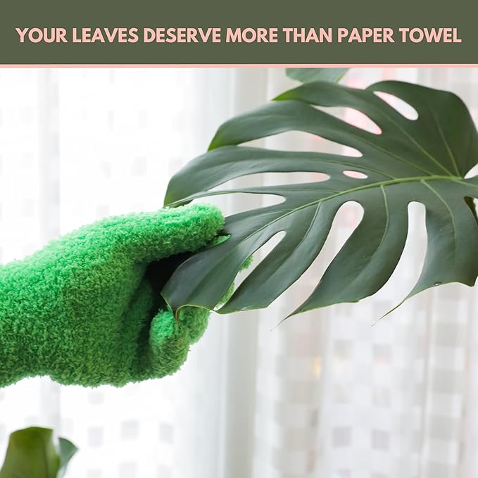 Mossify Microfiber Gloves for Plant Dusting – Reusable & Washable Plants Leaf Cleaning Gloves for Houseplants & Indoor Gardening, Soft & Absorbent Plant Dusting Glove for Windows, Dust Mitt - Green