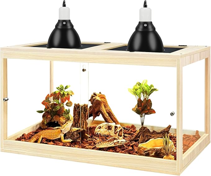 Prolee Tempered Glass Bearded Dragon Tank 28 Gallon, Lizard Tank, Reptile Tank with Metal Mesh Roof Door, Snake Tank with Lock Design, 24" Long, Oak