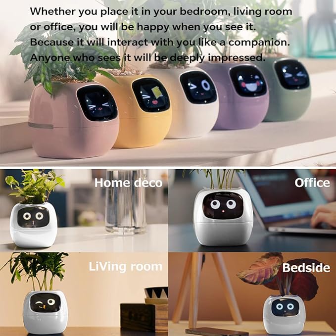 Smart Pet Planter, Smart Plant Pot, With Artificial Intelligence, Time Weather Display, And Multiple Expressions Animation,Lovely Plant Companion, For Desktop Decoration, Gifts,Plant-Free (Yellow)