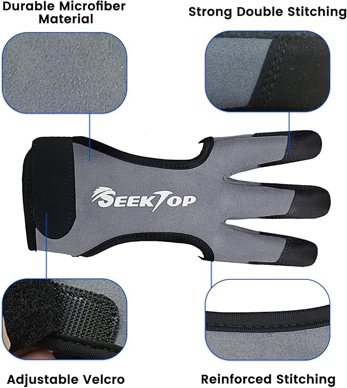 Seektop Archery Gloves Shooting Hunting Leather Three Finger Protector for Youth Adult Beginner
