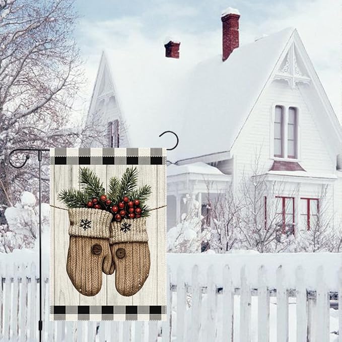 Christmas Garden Flag 12x18 Inch Double Sided Burlap with Mason Jar Winter Design, Perfect for Outdoor Holiday Yard Decoration