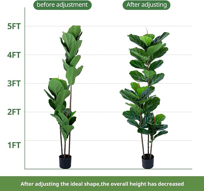 YEPDIN Artificial Fiddle Leaf Fig Tree 5FT Faux Fiddle Leaves Fig Tree Artificial Plants in Pot for Indoor Outdoor Fake Tree Plants