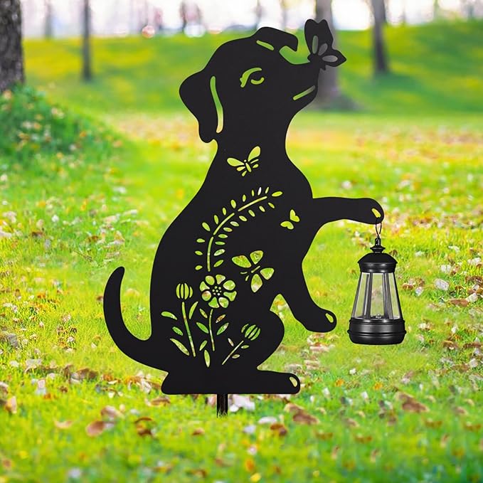 2Pack Solar Outdoor Garden Lights Stakes Solar Metal Flower Dog Lawn Deco Statue Patio, Outdoor Decor, Garden Decorations, Lawn Ornaments