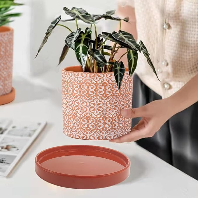 Ceramic Plant Saucer Pot Tray 10.7 Inch, Planter Saucers 6 7 8 9 10 11 12 15 Inch, Durable Sturdy Flower Drainage drip Water Tray for Glazed Pots Base (10.7Inch- Red Terracotta)