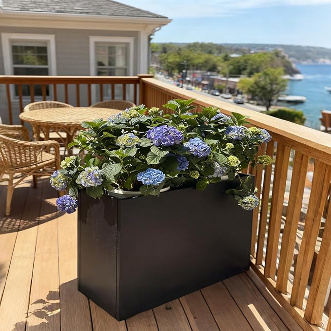 GZLVSOW Black Metal Heavy Planter 32" x 15" x 24"for Outdoor Plants Metal Rectangle Outdoor Planter Spliced Flower Box with Partitions for Outside,Indoor,Garden (Black, 32 * 15 * 24)